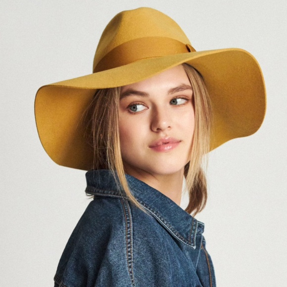 NWOT Brixton Piper Wide-Brim Wool Felt Hat in Mustard Yellow Sz S/56 - Picture 1 of 5